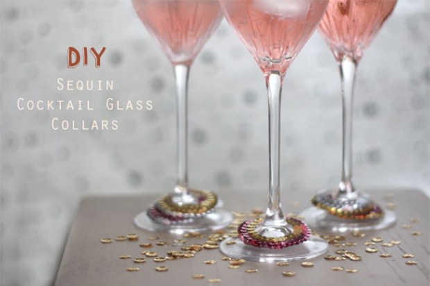 DIY Sequin Cocktail Glass Collars